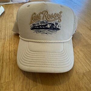 Cream Mesh Trucker Hat with Embroidered Design